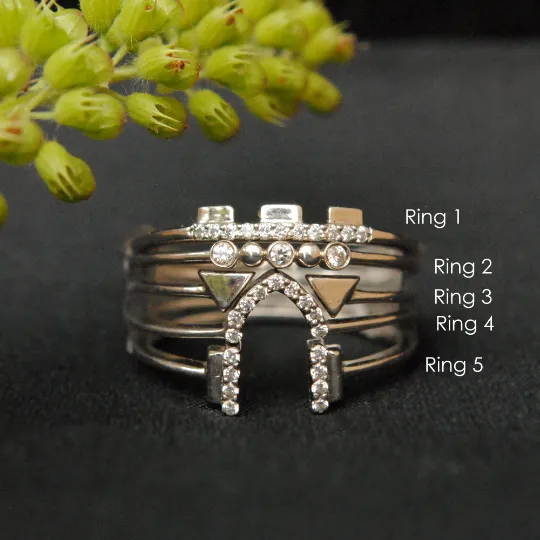 5 Stacking Ring Set with Romantic Location Theme Heritage Architecture Castles Place of Love