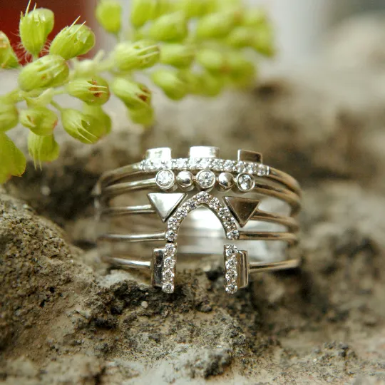 5 Stacking Ring Set with Romantic Location Theme Heritage Architecture Castles Place of Love