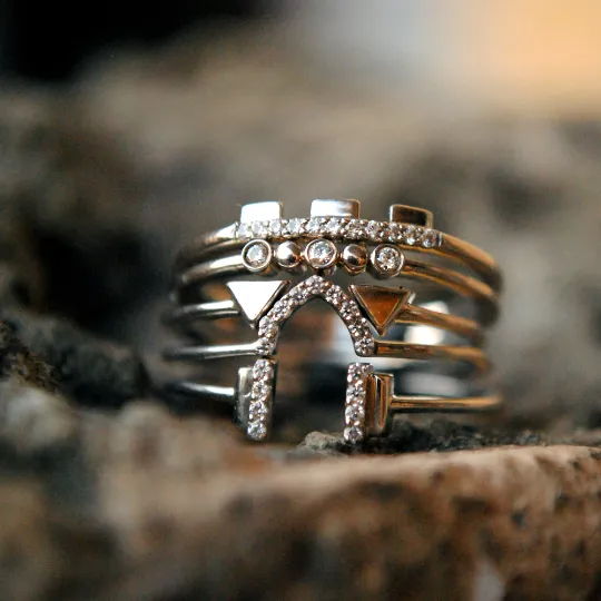 5 Stacking Ring Set with Romantic Location Theme Heritage Architecture Castles Place of Love