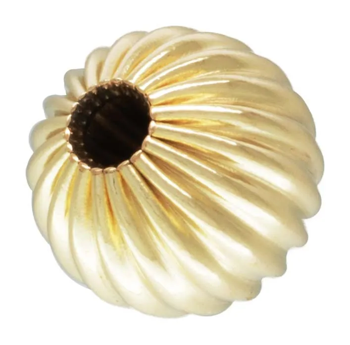6.0mm Straight Corrugated Bead 1.6mm Hole, 14k gold filled. Made in USA. #4004760C