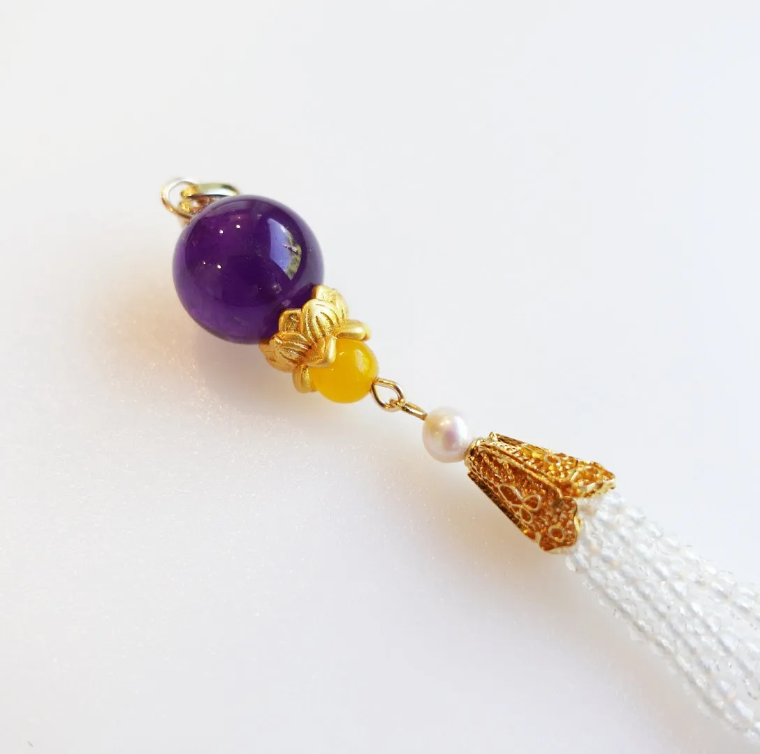 Amethyst Lotus Zircon Tassel Pendant