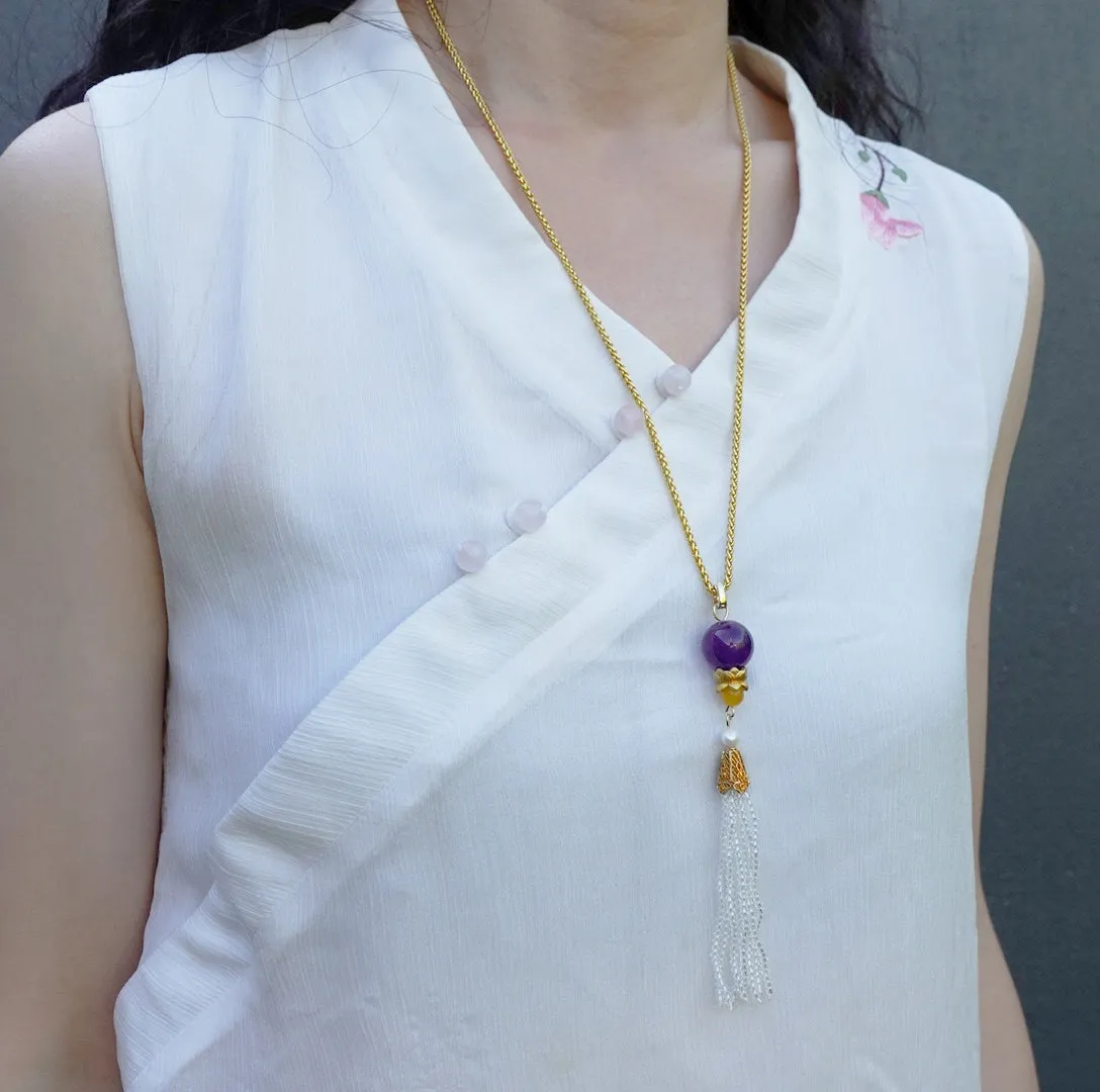 Amethyst Lotus Zircon Tassel Pendant