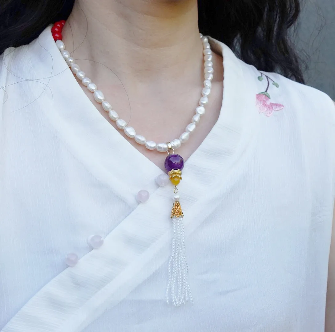 Amethyst Lotus Zircon Tassel Pendant