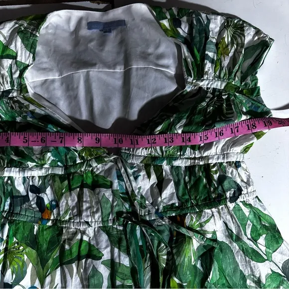 Antonio Melani Green Victoria Tropical Bird Palm Tree Print Poplin Dress 2/XS