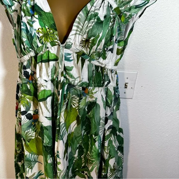 Antonio Melani Green Victoria Tropical Bird Palm Tree Print Poplin Dress 2/XS