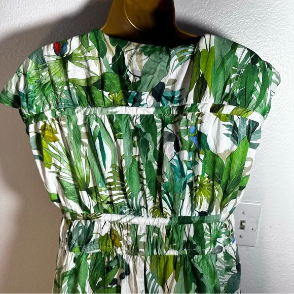 Antonio Melani Green Victoria Tropical Bird Palm Tree Print Poplin Dress 2/XS