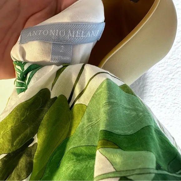 Antonio Melani Green Victoria Tropical Bird Palm Tree Print Poplin Dress 2/XS