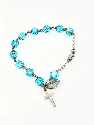 Aqua Crystal Rosary Bracelet 7MM