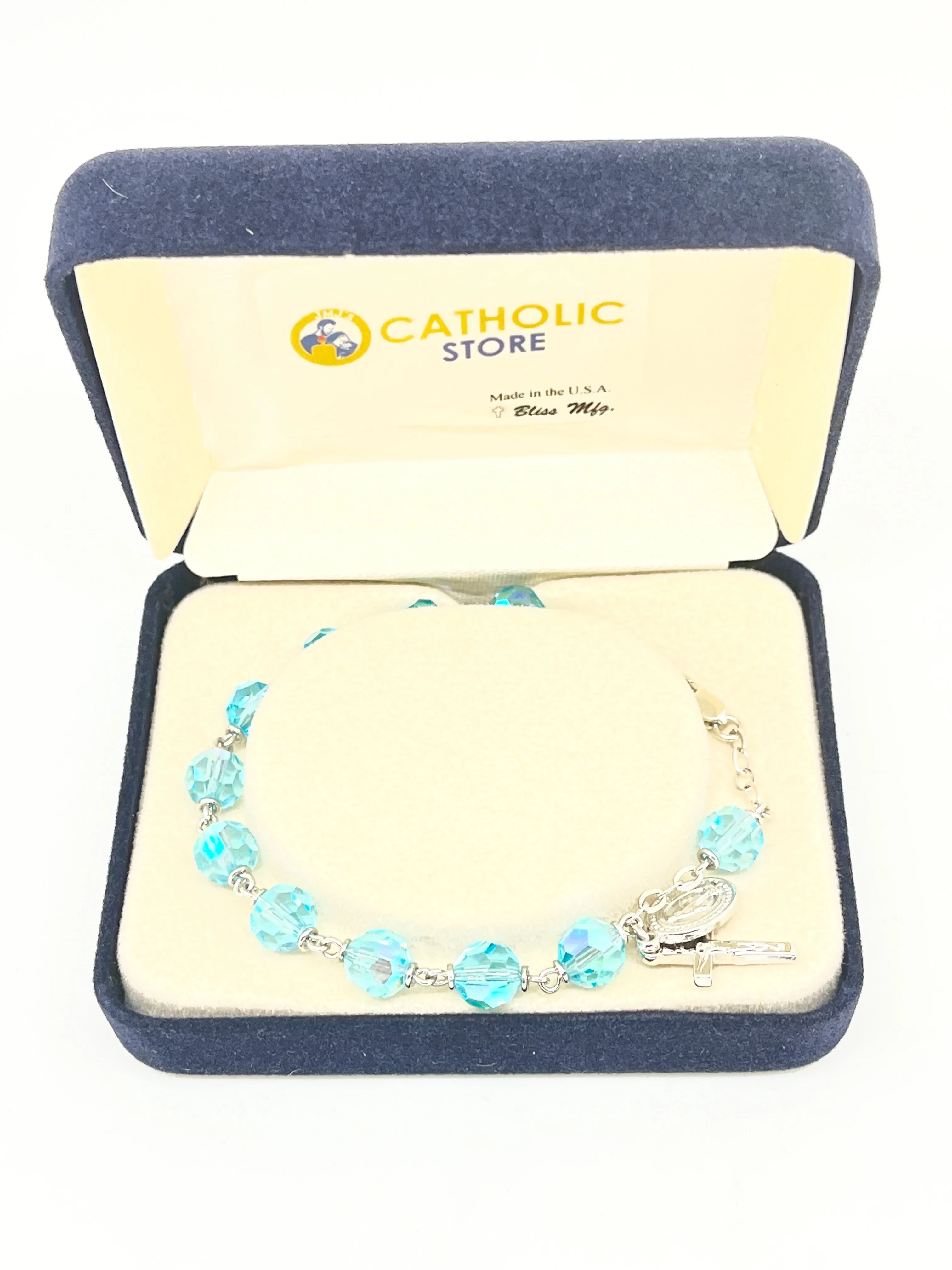 Aqua Crystal Rosary Bracelet 7MM