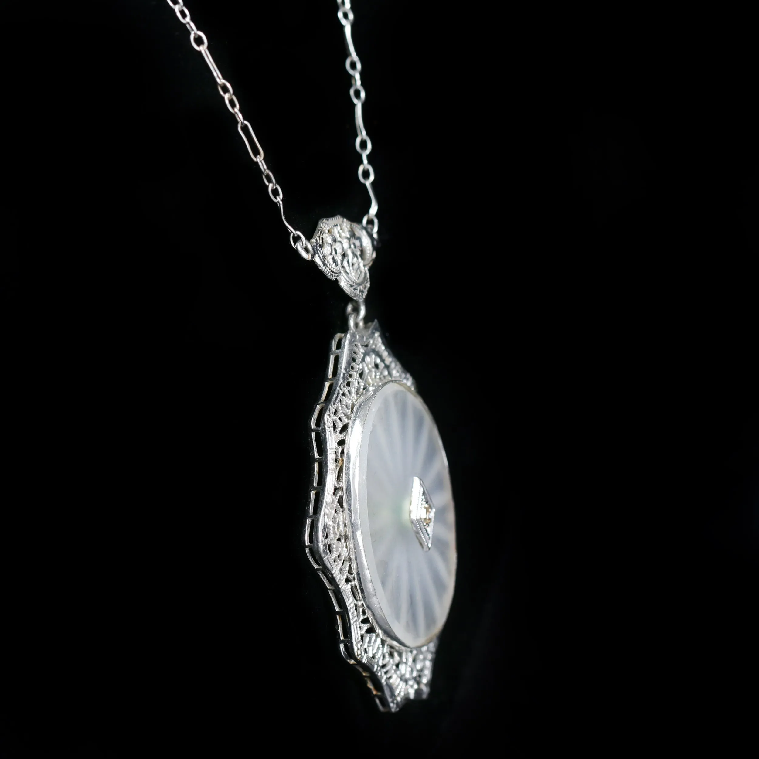 Art Deco Single Cut Diamond and Camphor Glass Necklace
