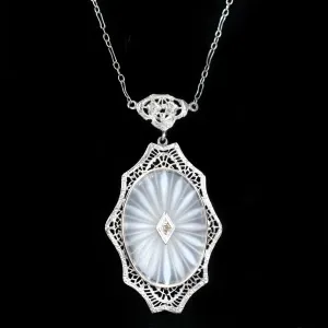 Art Deco Single Cut Diamond and Camphor Glass Necklace