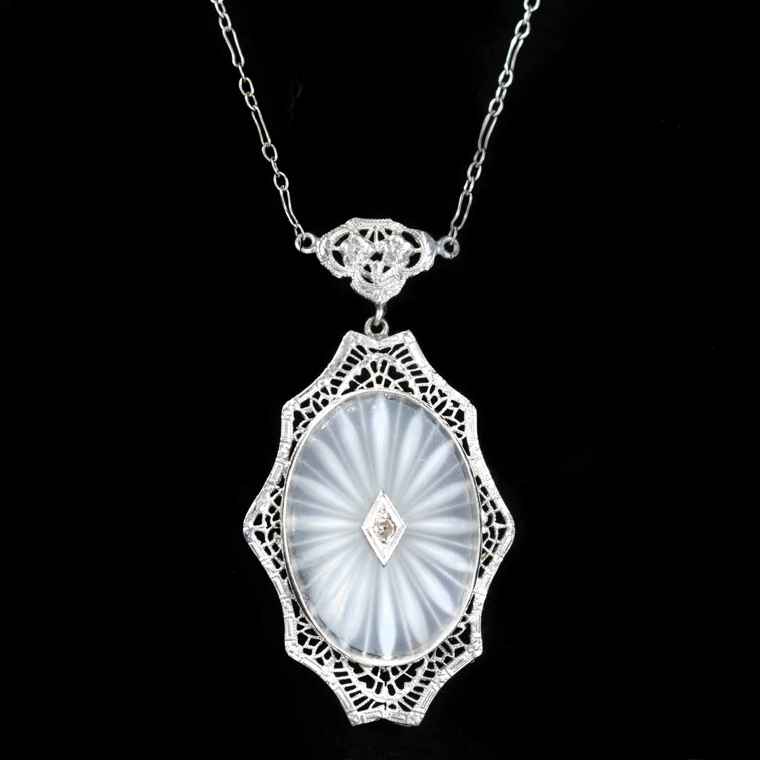 Art Deco Single Cut Diamond and Camphor Glass Necklace