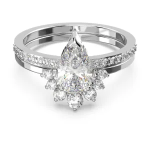 Attract ring Set (2), Pear cut, White, Rhodium plated