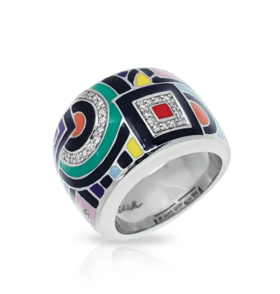 Belle e'toile Sterling Silver Geometrica Multi-Colored Ring, Size 6 (90685)