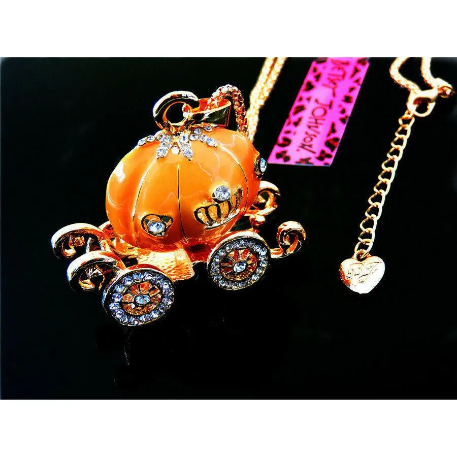 Betsey Johnson Carriage Orange Enamel Pendant Necklace