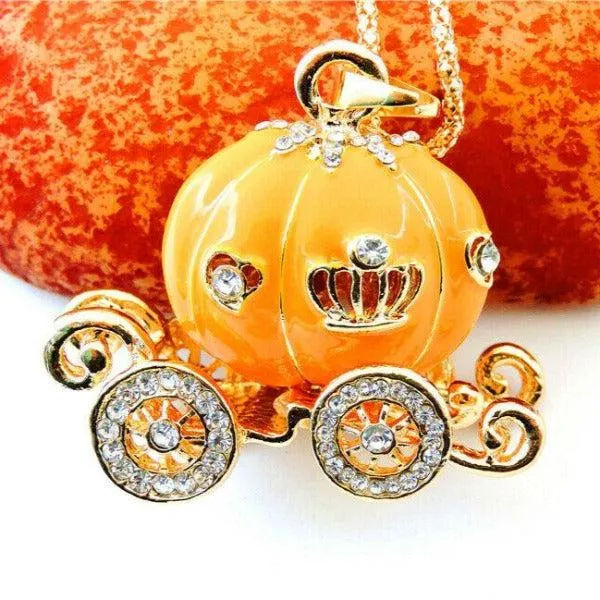 Betsey Johnson Carriage Orange Enamel Pendant Necklace