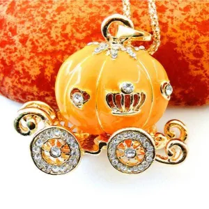 Betsey Johnson Carriage Orange Enamel Pendant Necklace