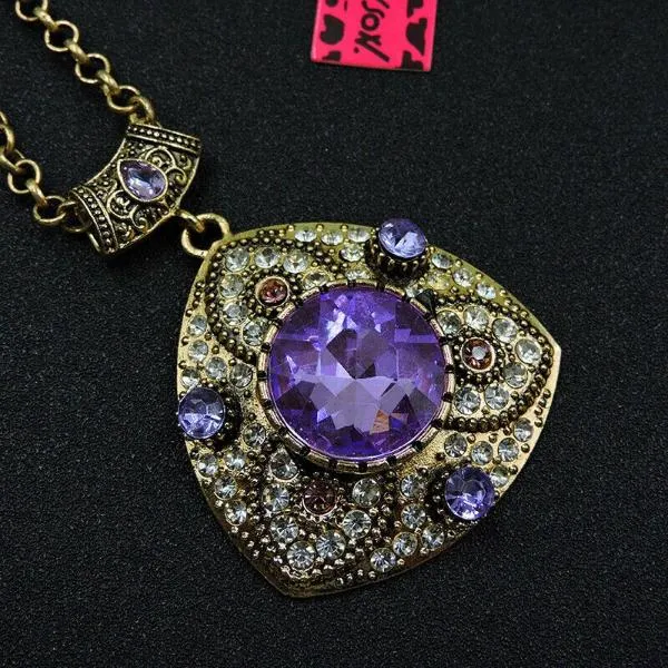 Betsey Johnson Vintage Purple Rhinestone Pendant Necklace