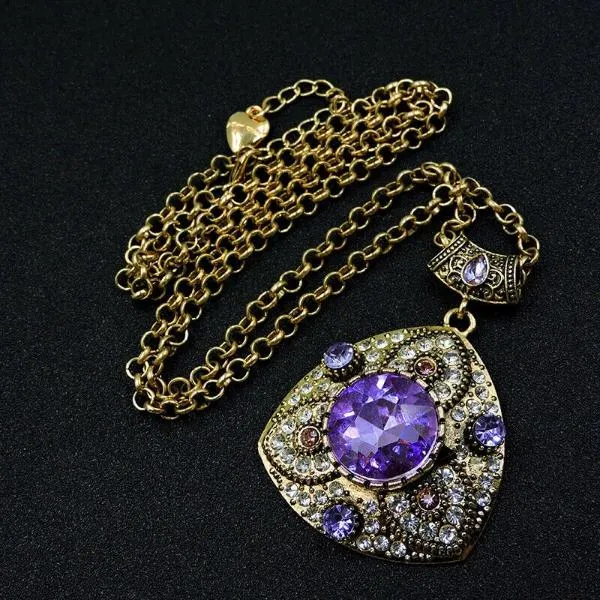 Betsey Johnson Vintage Purple Rhinestone Pendant Necklace