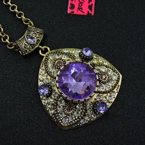 Betsey Johnson Vintage Purple Rhinestone Pendant Necklace