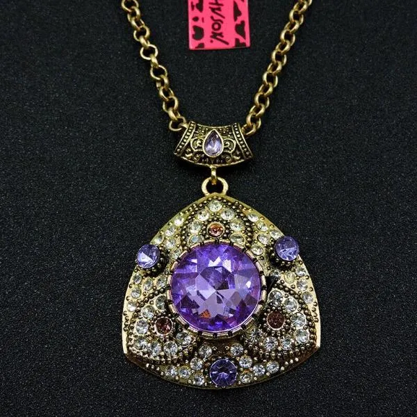 Betsey Johnson Vintage Purple Rhinestone Pendant Necklace