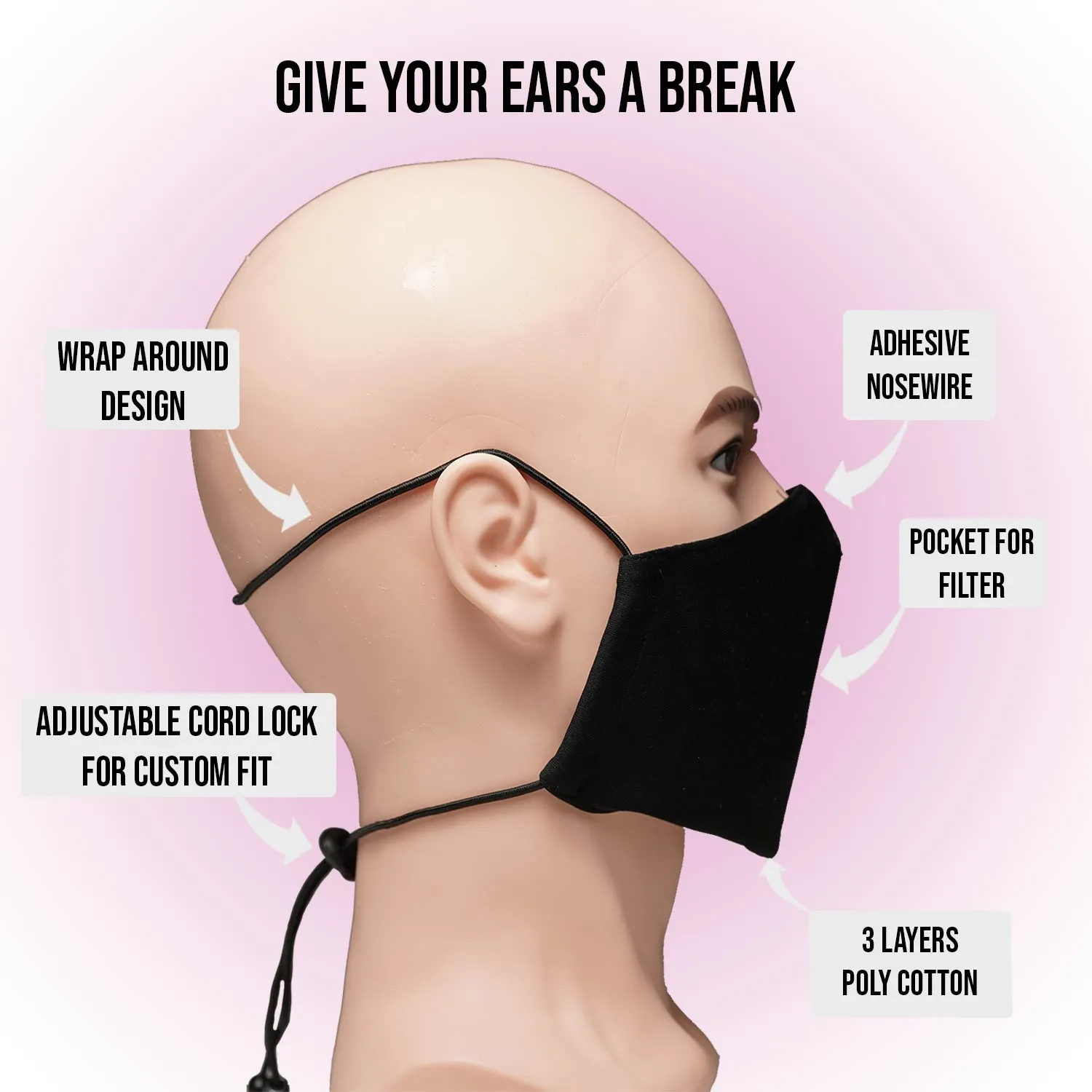 Black Sampaguita Face Mask with pocket