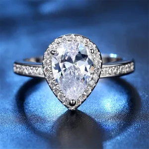 Blue Crystal & Cubic Zirconia Teardrop Halo Ring