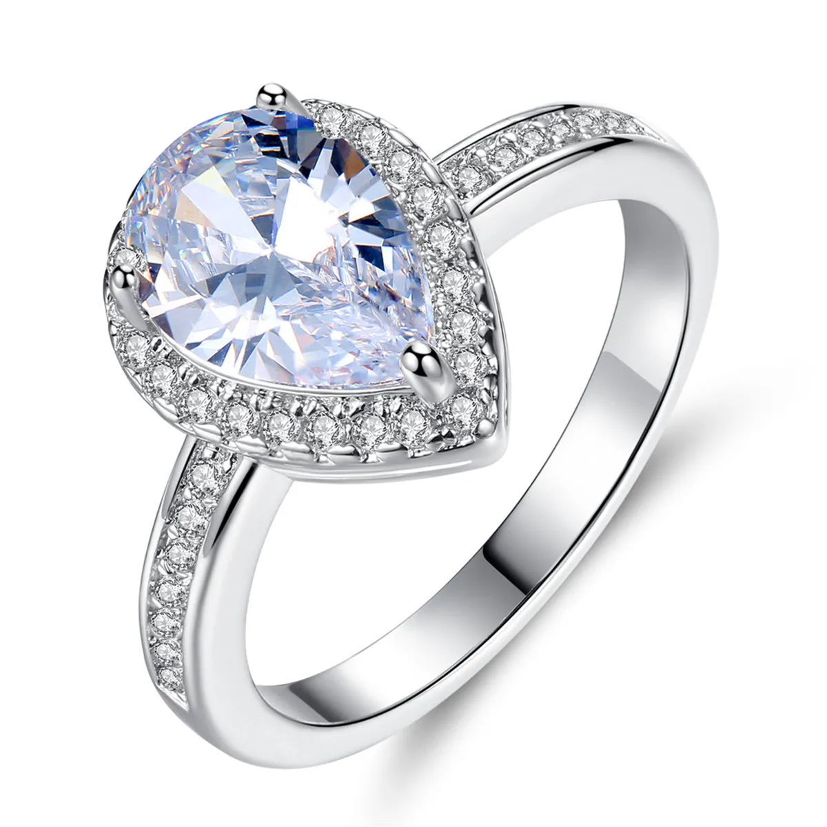 Blue Crystal & Cubic Zirconia Teardrop Halo Ring