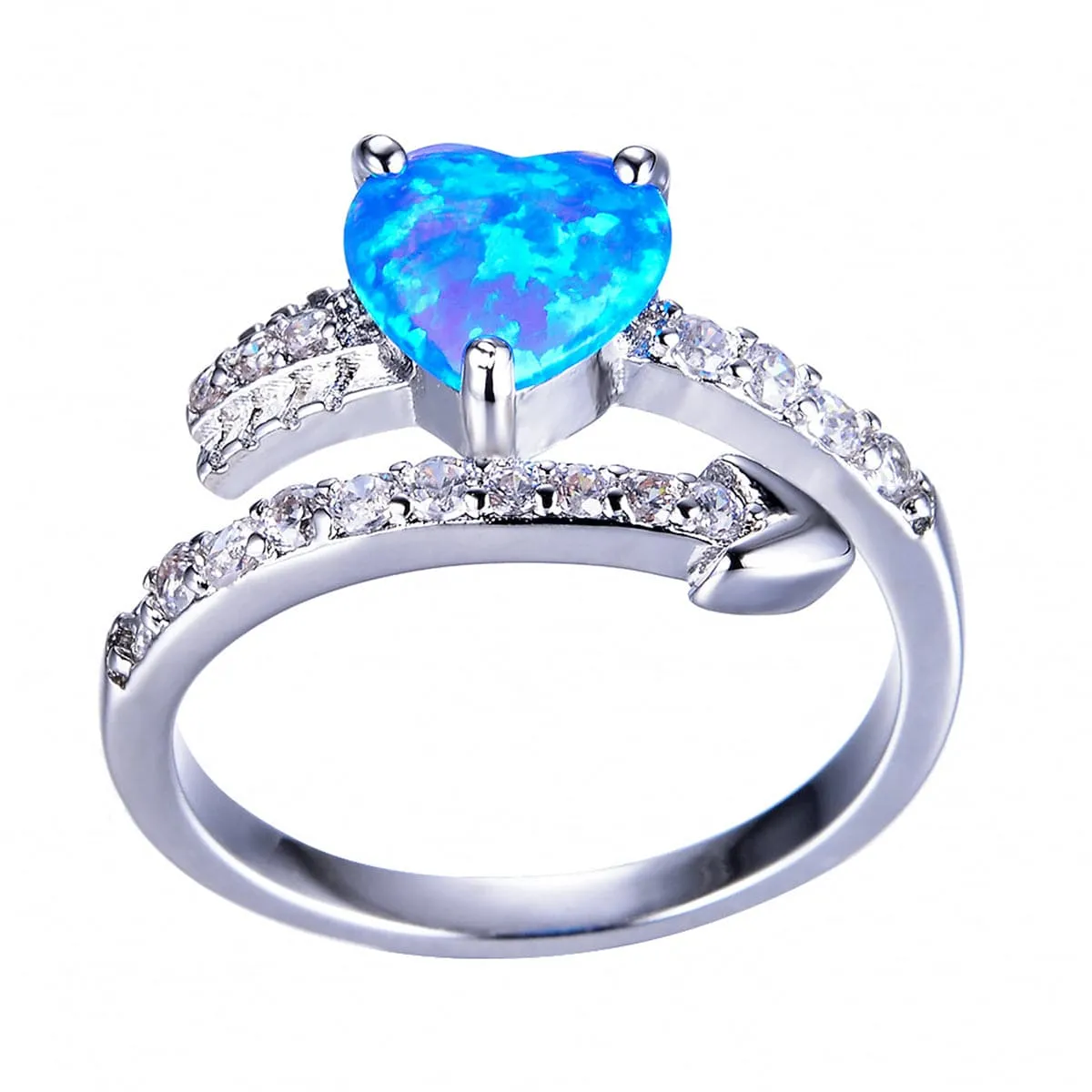 Blue Opal & Cubic Zirconia Heart Bypass Ring