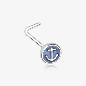 Blue Sailor Anchor L-Shaped Nose Ring