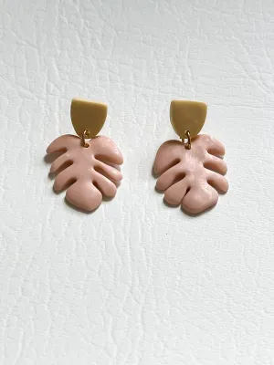 Blush Tropical Leaf Clay Earrings
