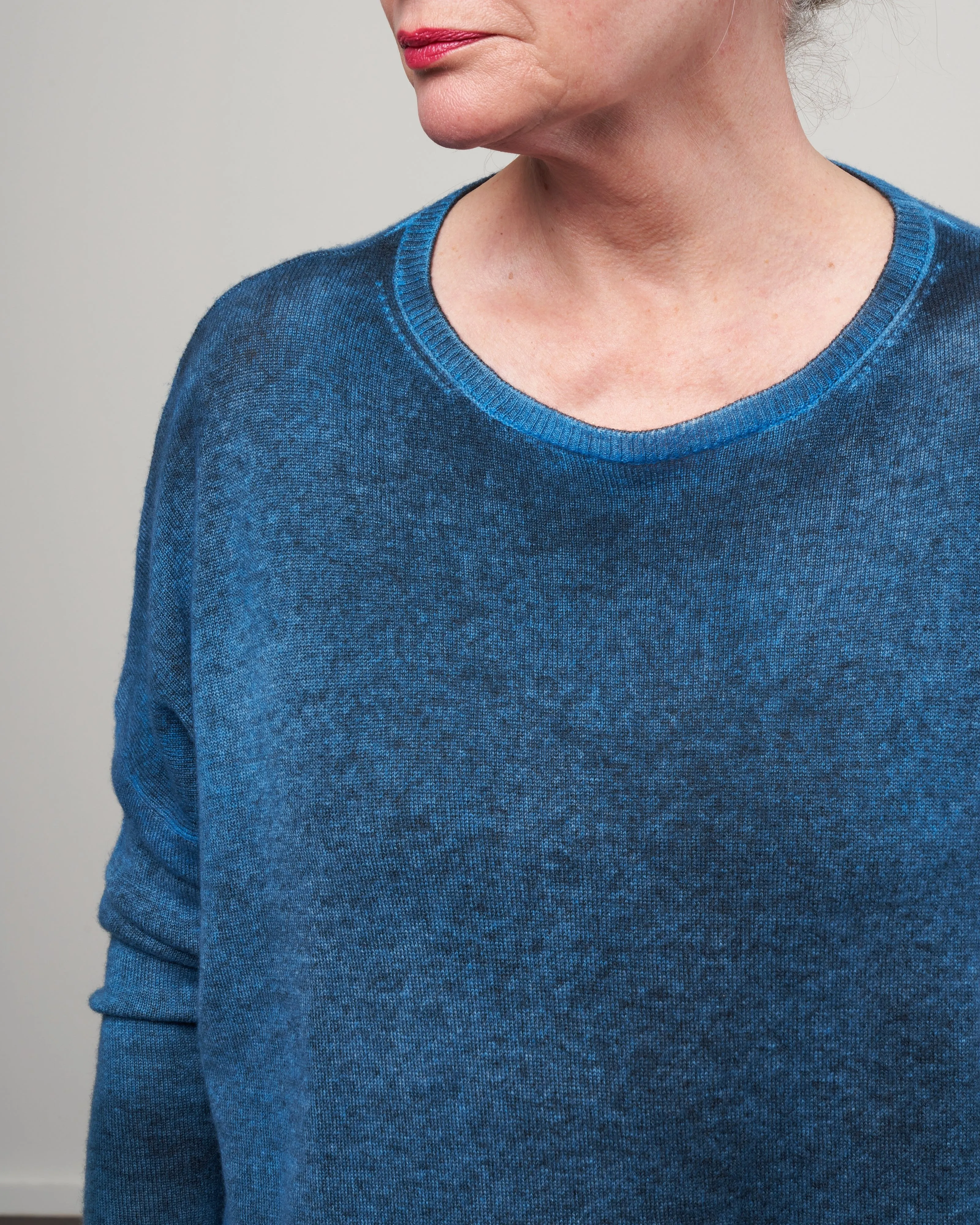 boat neck oversize pullover with slits - aqua
