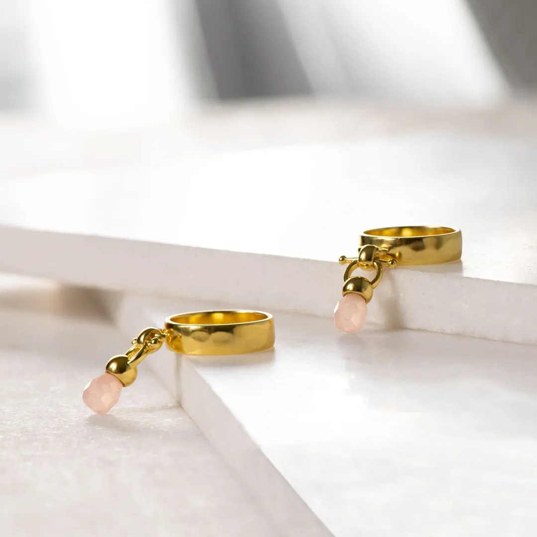 Brio - Rose Quartz Gemstone Design and 14K Gold on Sterling Silver Horse Bit Ring