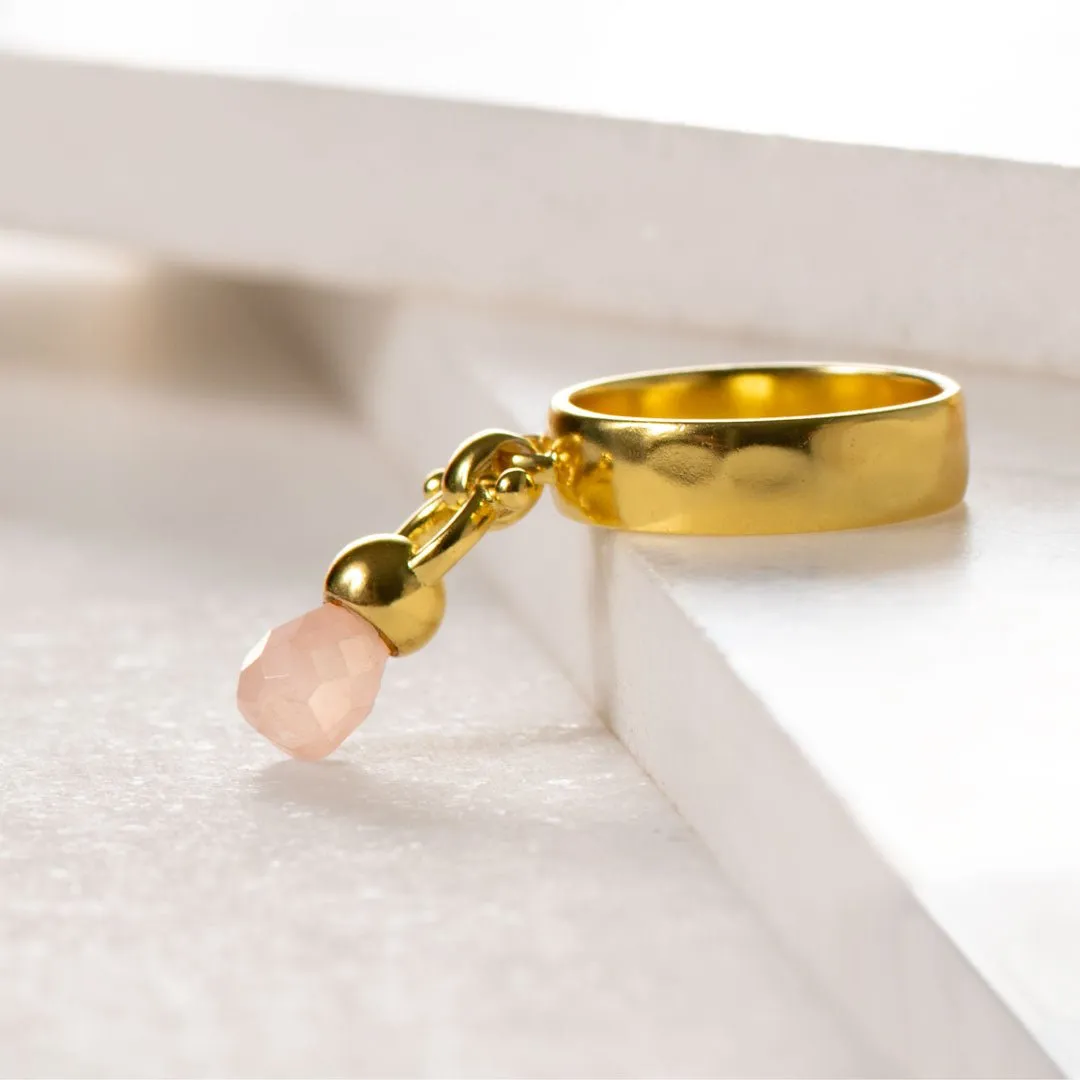 Brio - Rose Quartz Gemstone Design and 14K Gold on Sterling Silver Horse Bit Ring
