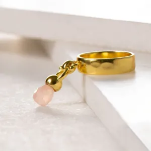 Brio - Rose Quartz Gemstone Design and 14K Gold on Sterling Silver Horse Bit Ring