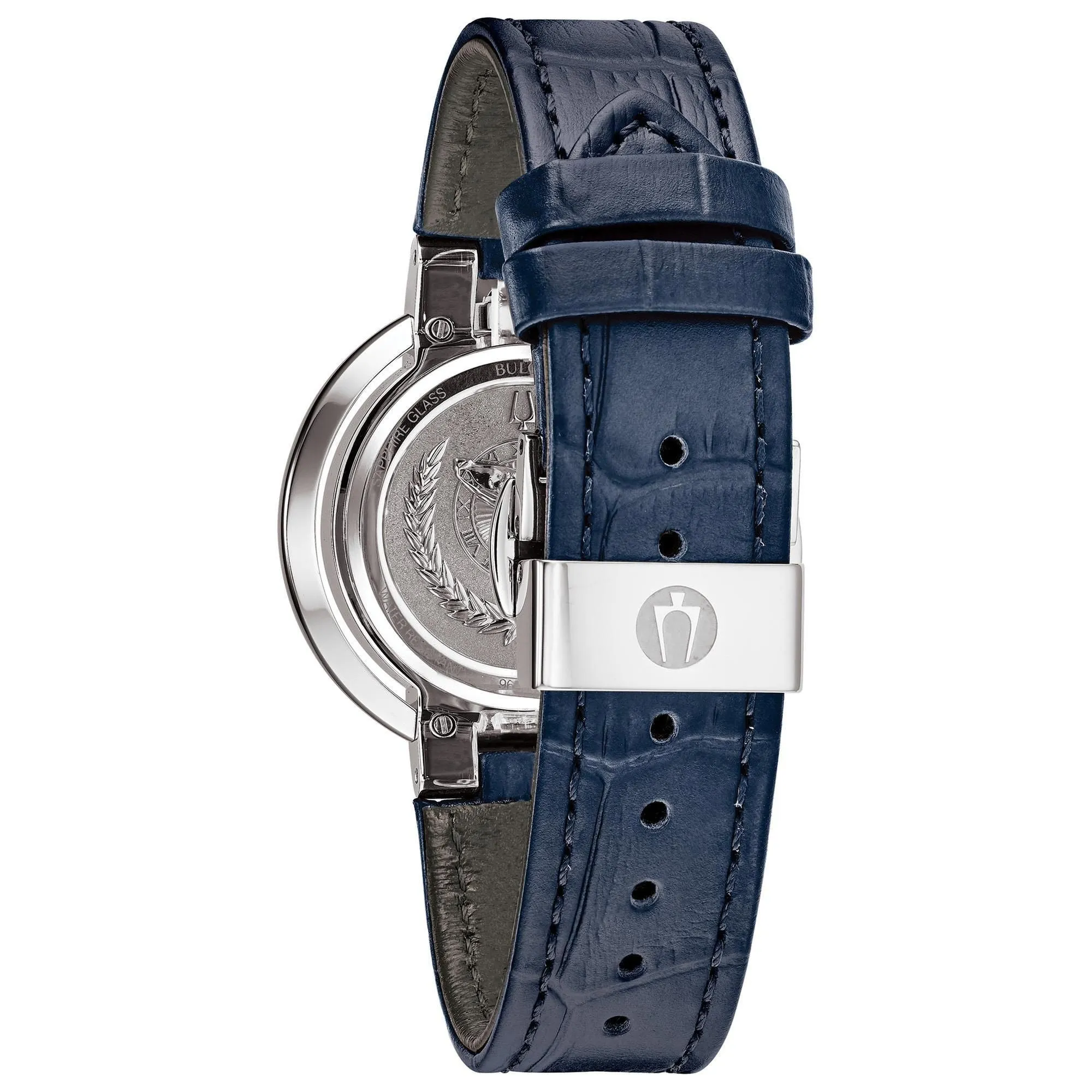 Bulova Ladies' Rubaiyat Diamond Moon Phase Blue Leather Strap Watch 96R237