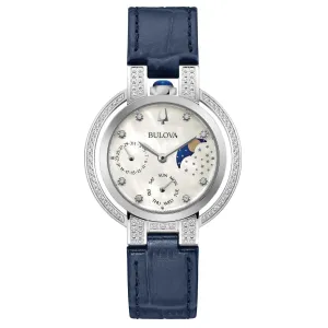 Bulova Ladies' Rubaiyat Diamond Moon Phase Blue Leather Strap Watch 96R237
