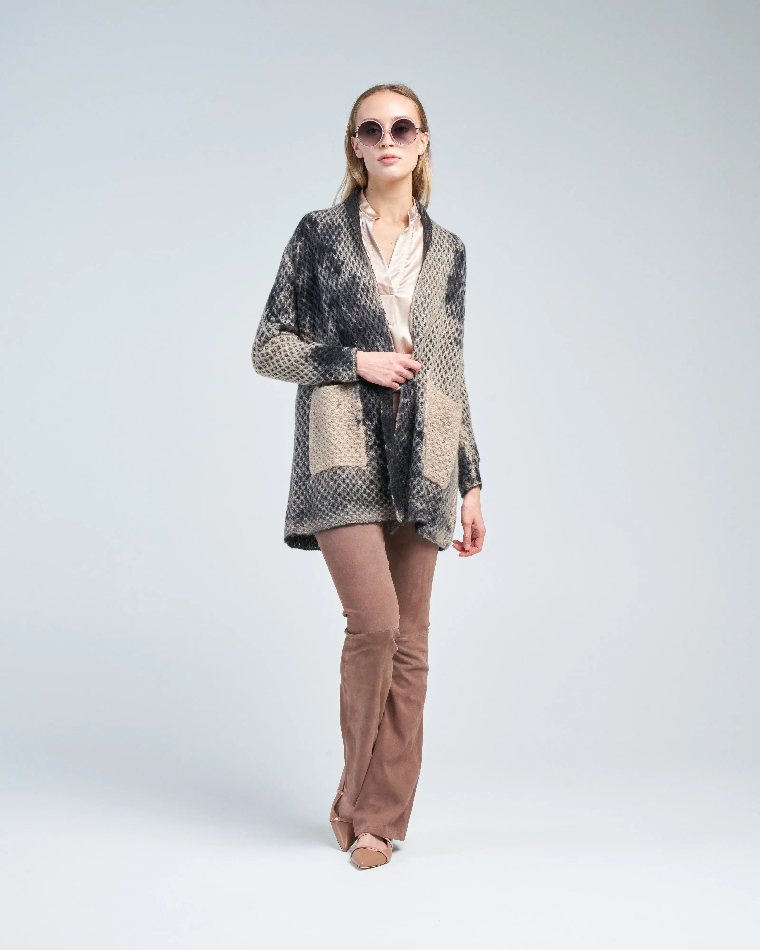 camel macro camouflage hive stitch cardigan