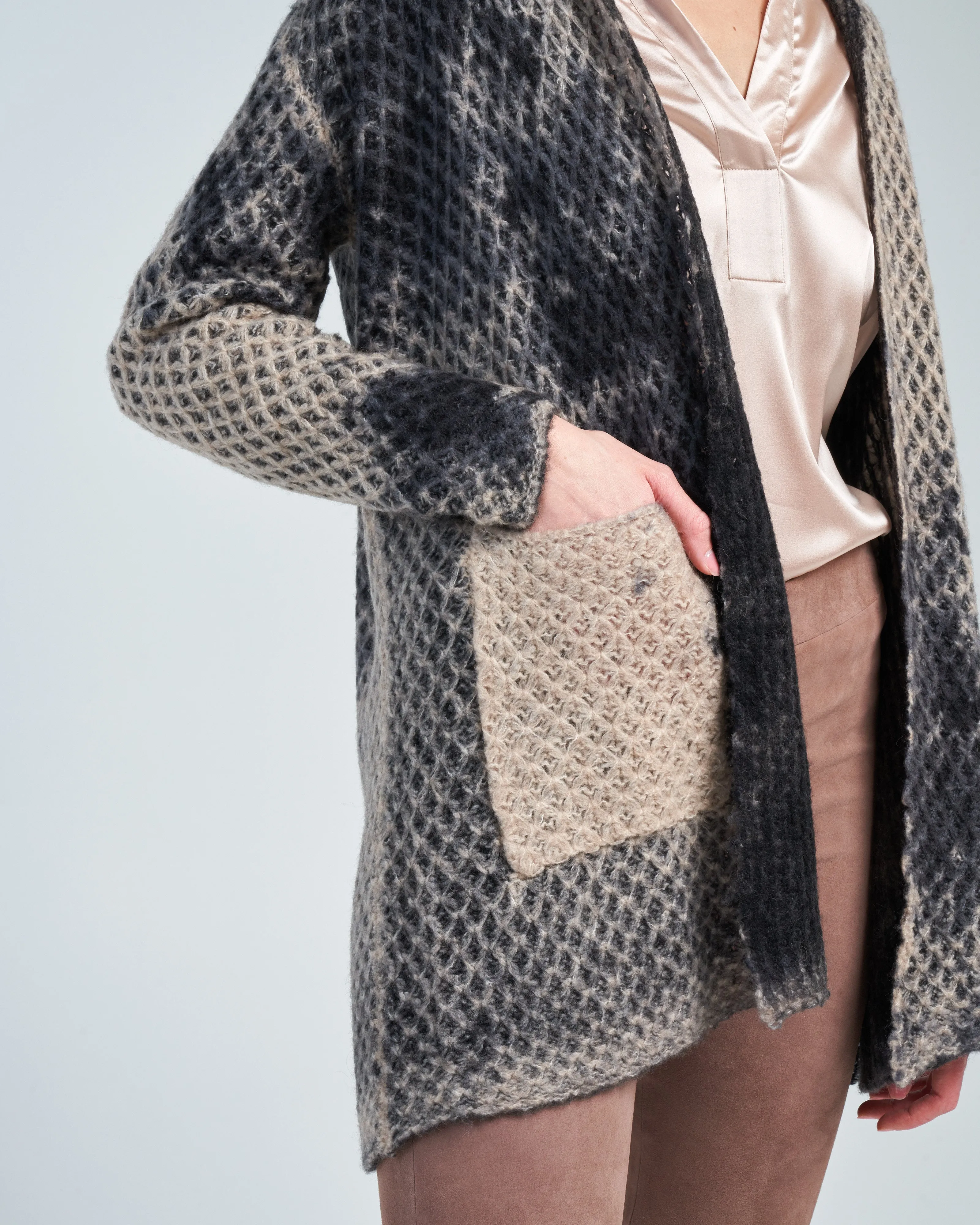 camel macro camouflage hive stitch cardigan