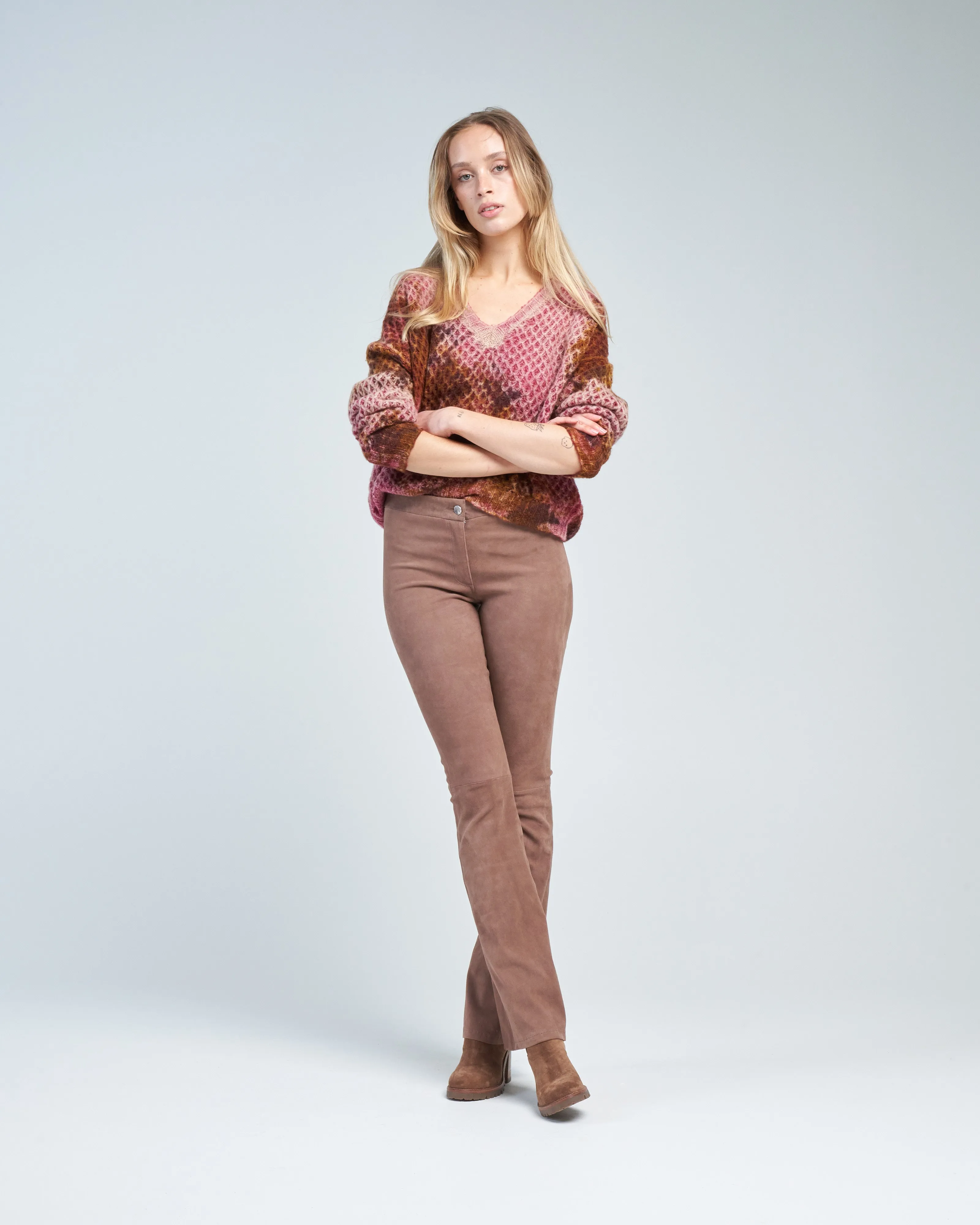 camel macro camouglage hive stitch v neck sweater