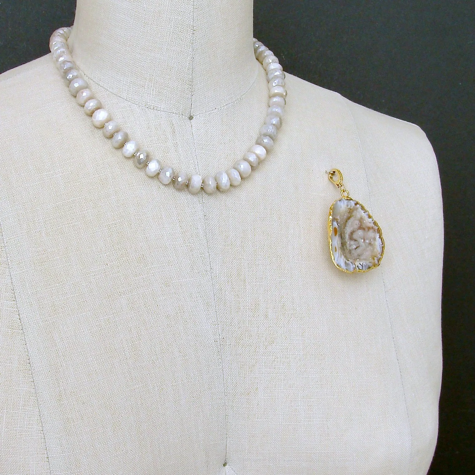 Champagne Mystic Moonstone With Removable Druzy Geode Pendant -  Corine Choker Necklace