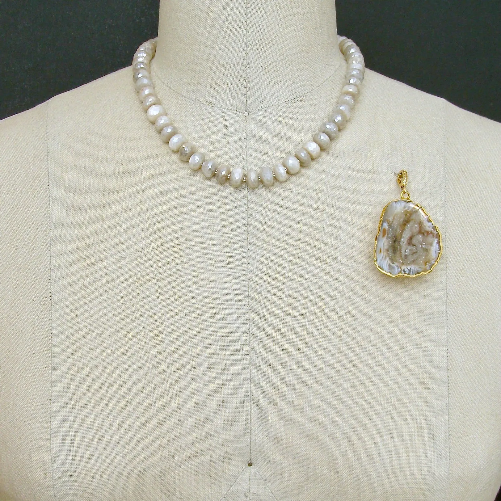 Champagne Mystic Moonstone With Removable Druzy Geode Pendant -  Corine Choker Necklace