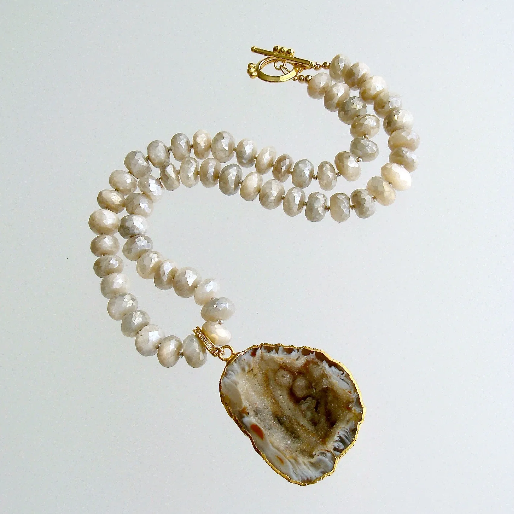 Champagne Mystic Moonstone With Removable Druzy Geode Pendant -  Corine Choker Necklace