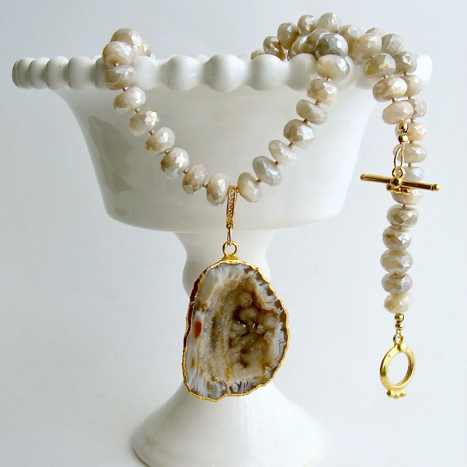 Champagne Mystic Moonstone With Removable Druzy Geode Pendant -  Corine Choker Necklace