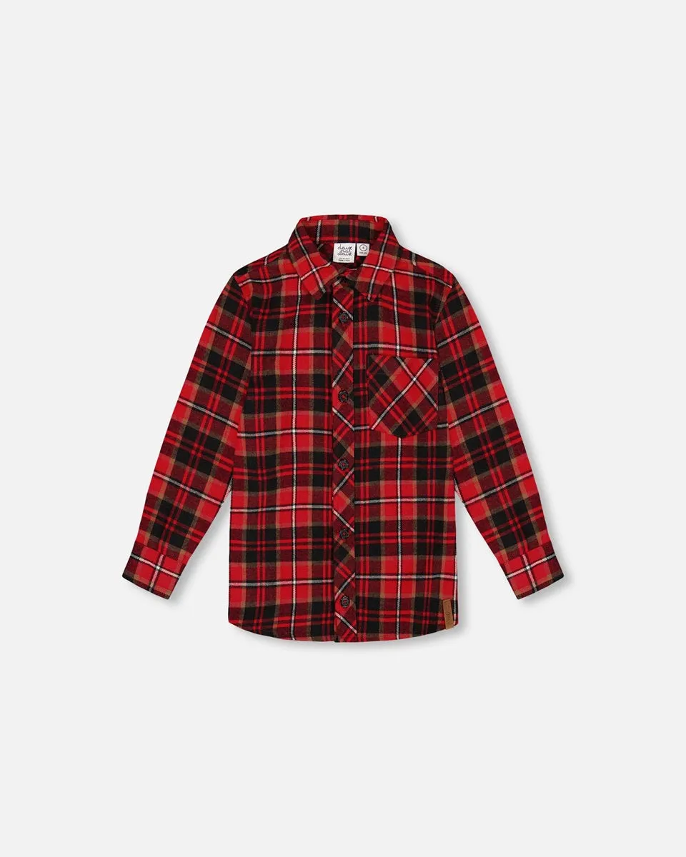 Chemise boutonnée à manches longues en flanelle à carreaux noir et rouge - Deux par Deux