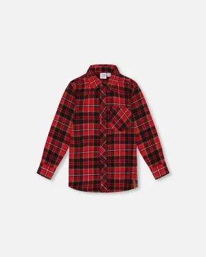 Chemise boutonnée à manches longues en flanelle à carreaux noir et rouge - Deux par Deux