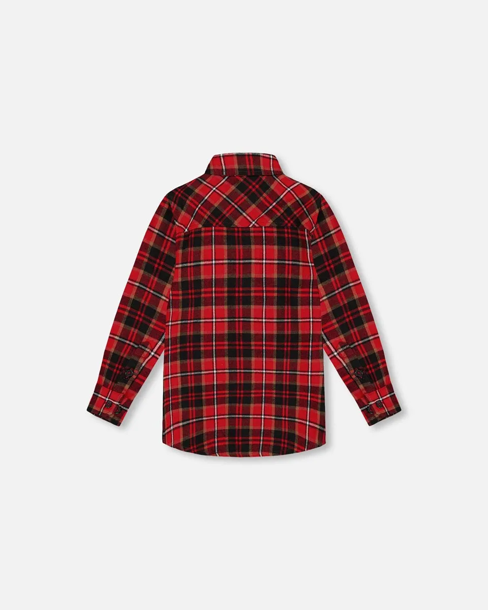 Chemise boutonnée à manches longues en flanelle à carreaux noir et rouge - Deux par Deux