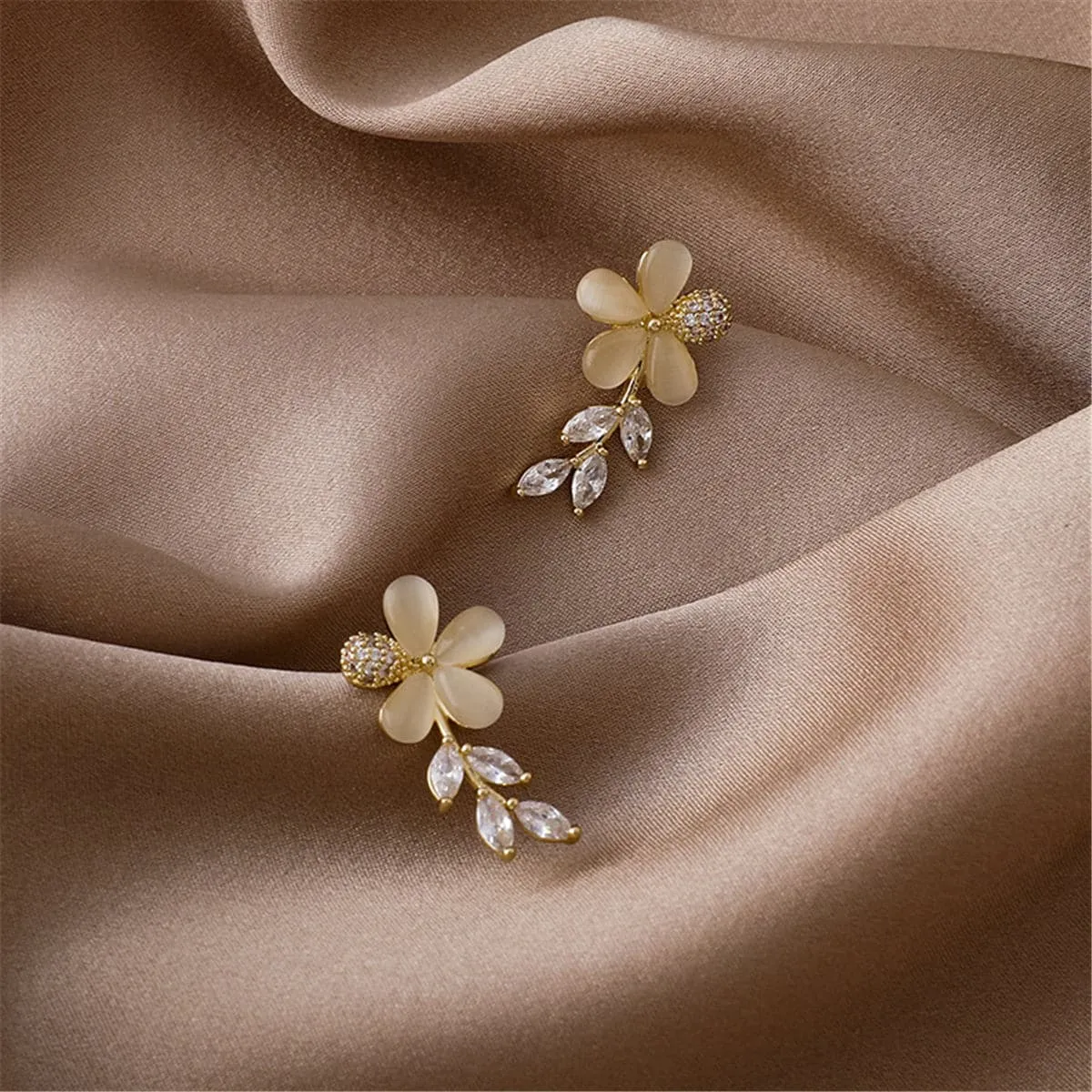Crystal & Cat's Eye Floral Drop Earrings