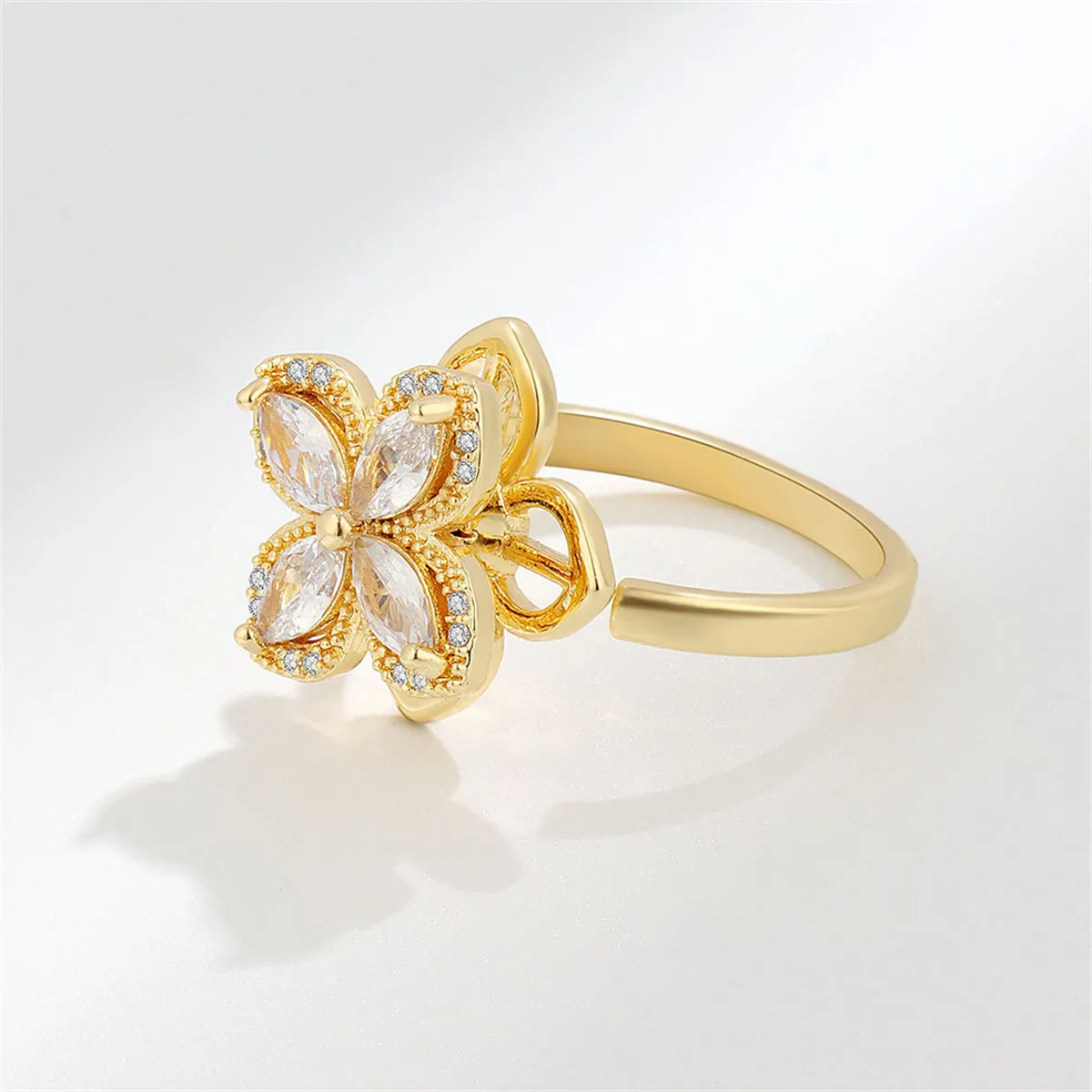 Crystal & Cubic Zirconia 18K Gold-Plated Rotating Floral Ring