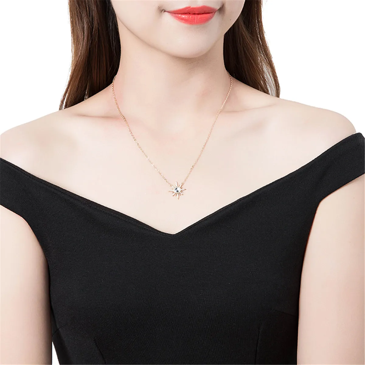 Crystal & Cubic Zirconia Sun Pendant Necklace